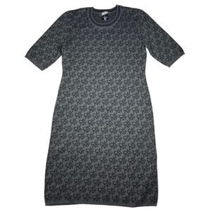 DKNY Donna Karan New York Gray/Black Logo Short Sleeve Midi Sweater Dress Size M